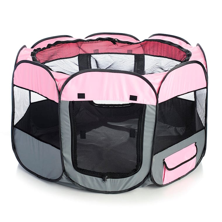 pink and grey playpen