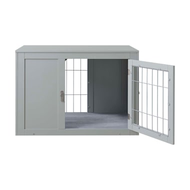 grey wooden dog crate