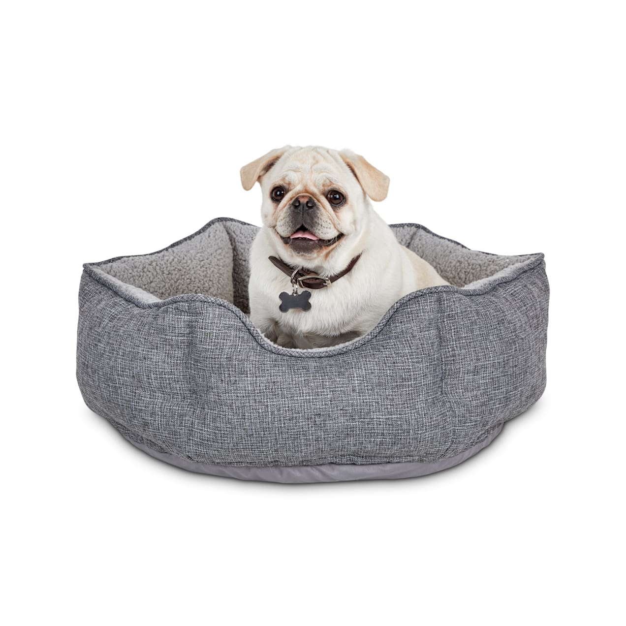 Harmony Cozy Cottage Gray Hexagon Nester Dog Bed, 22" L X 22" W X 7" H