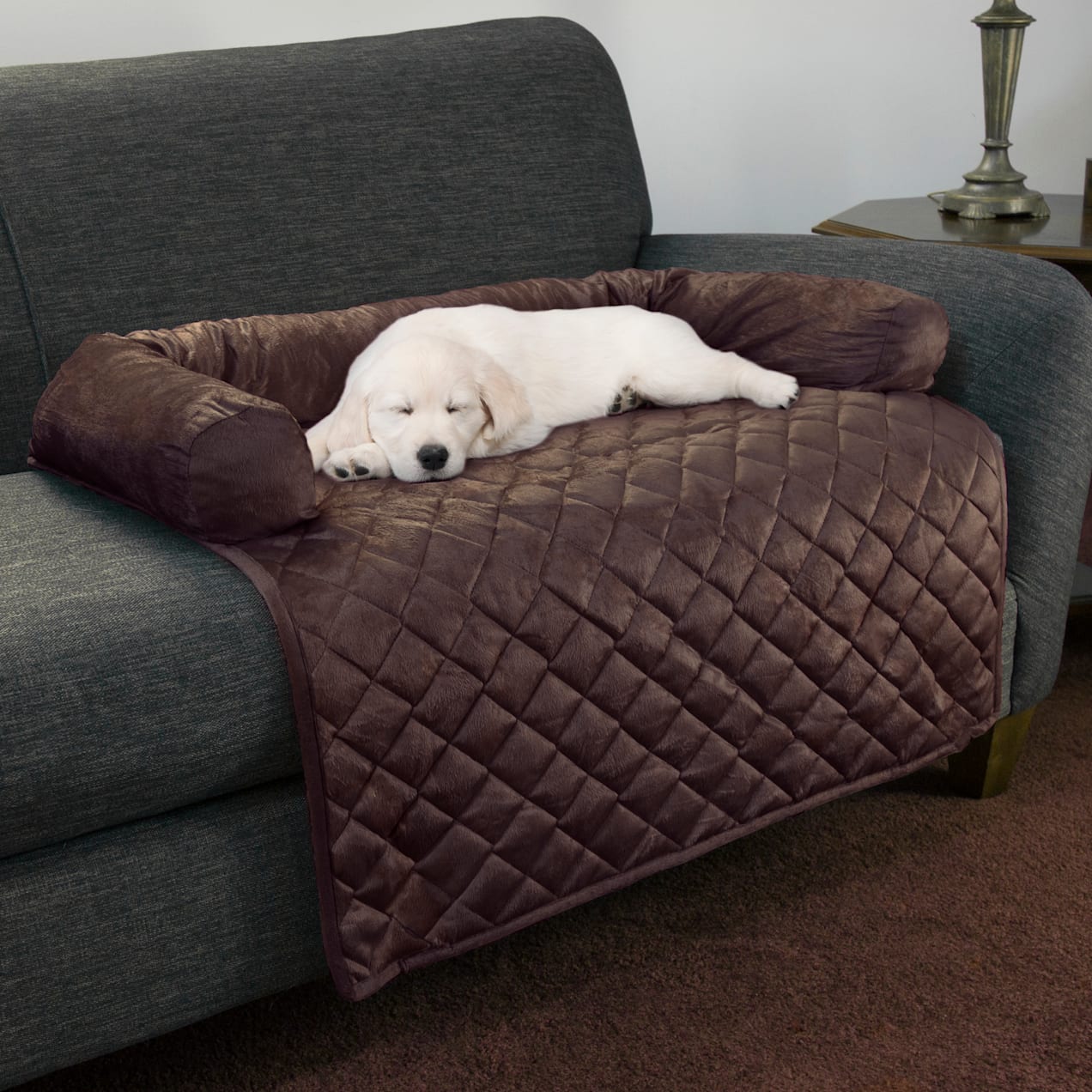 PETMAKER Furniture Protector Pet Cover with Bolster in Brown for Dogs