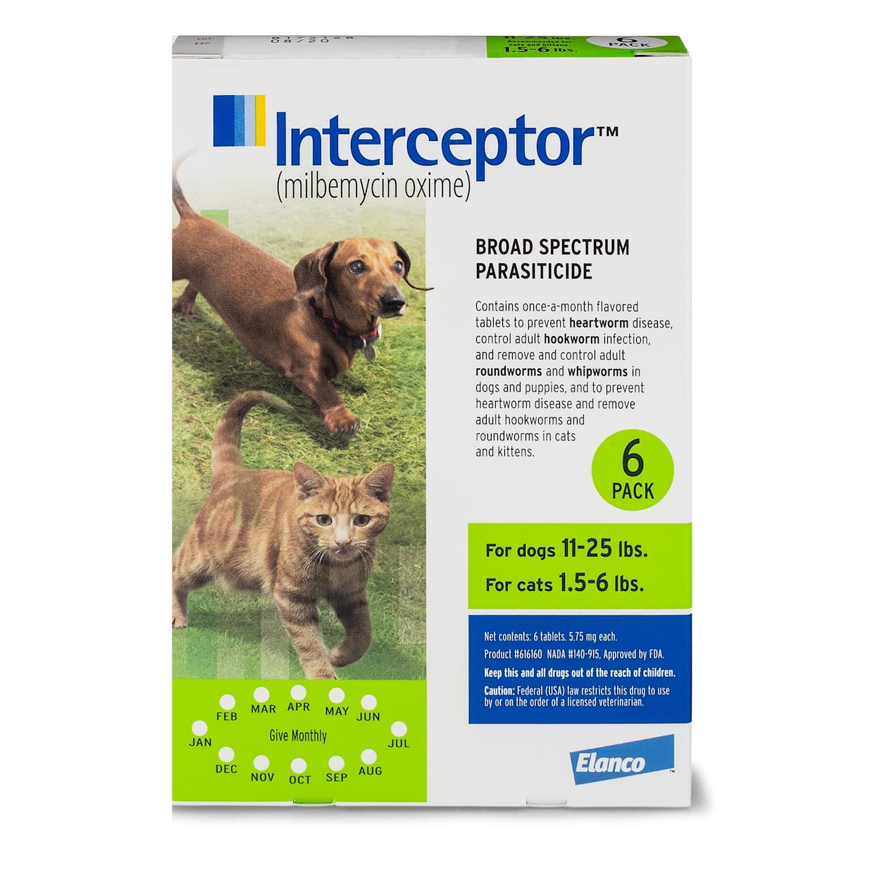 Interceptor Flavor Tabs for Dogs 11 to 25 lbs. and Cats 1.5 to 6 lbs