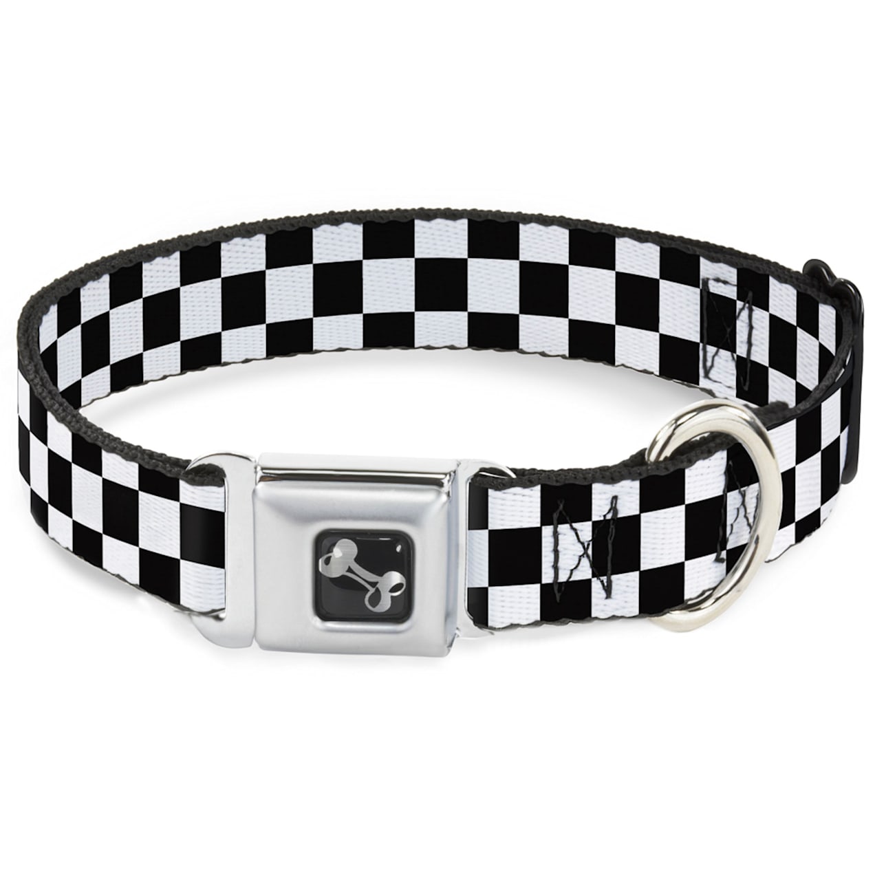 BuckleDown Seatbelt Buckle Dog Collar Checker Black and White, XLarge