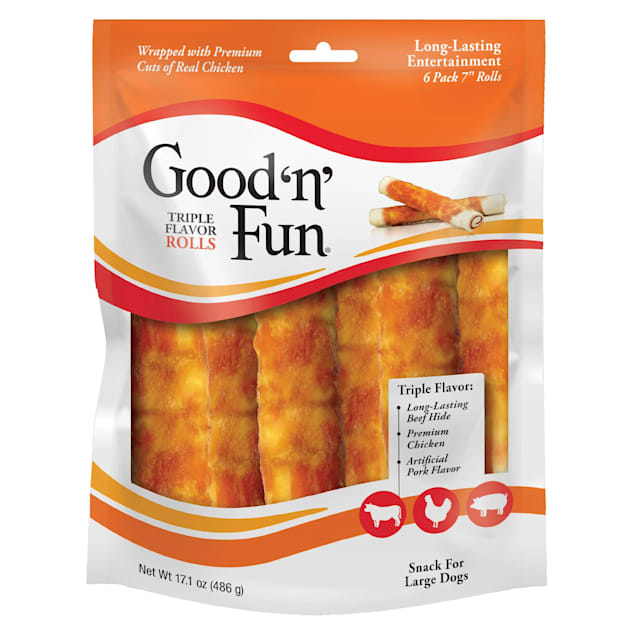 Good 'n' Fun Triple Flavor Rolls for Large Dogs 17.1-ounce six-count package