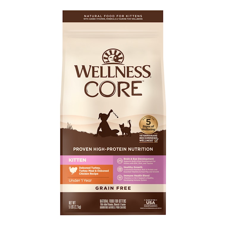 Wellness Core Natural Grain Free Turkey Whitefish Chicken Dry Kitten Food 5 Pound Bag Petco
