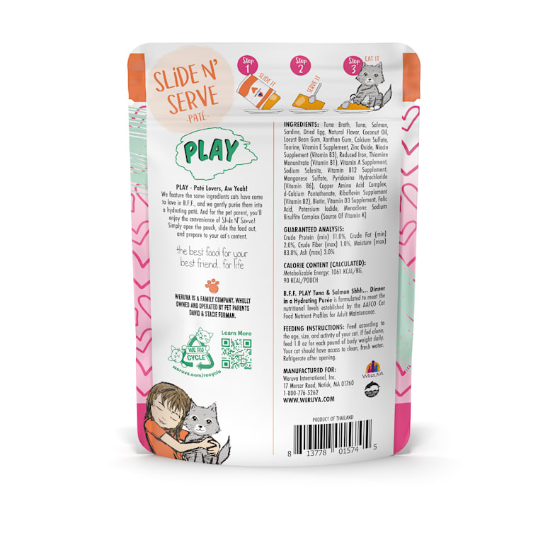 B F F P L A Y Shhh Tuna Salmon Dinner In A Hydrating Puree Wet Cat Food 3 Oz Case Of 12 Petco
