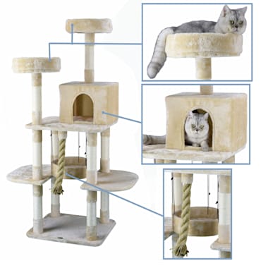 Go Pet Club Beige 61 5 Cat Tree With Giant Rope And Swinging Bed Petco