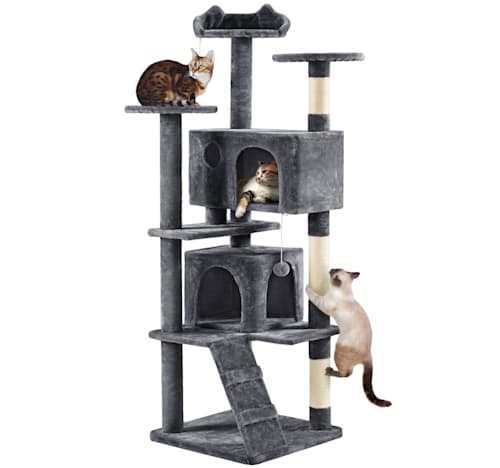 Topeakmart Multilevel Plush Cat Tree with 2 Condos, Dark Gray, 70" H