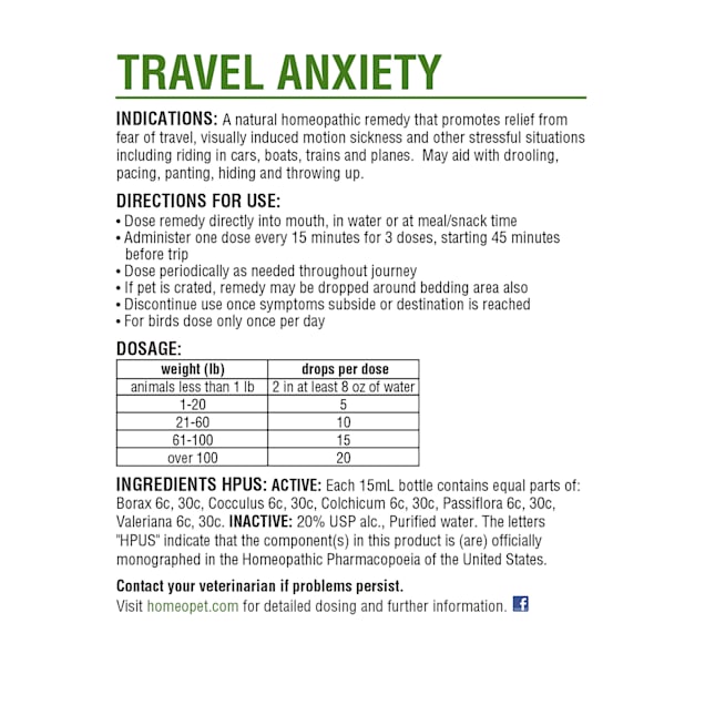 HomeoPet Travel Anxiety Relief Natural Homeopathic Remedy for Pets