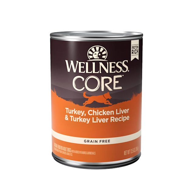 Wellness CORE Natural Grain Free Turkey, Chicken Liver & Turkey Liver Recipe Wet Dog Food, 12.5 oz., Case of 12 - Carousel image #1