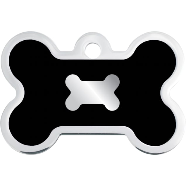 Quick-Tag Large Black Epoxy Chrome Bone Personalized Engraved Pet ID Tag - Carousel image #1