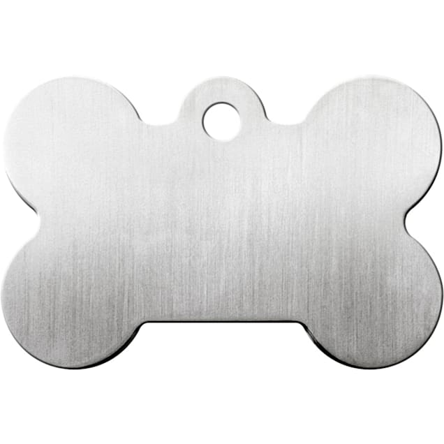 Quick Tag Large Brushed Chrome Bone Personalized Engraved Pet ID