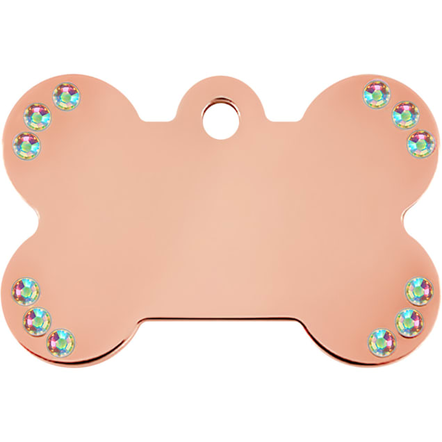 Quick-Tag Large Rose Gold Aurora Crystal Bone Personalized Engraved Pet ID Tag