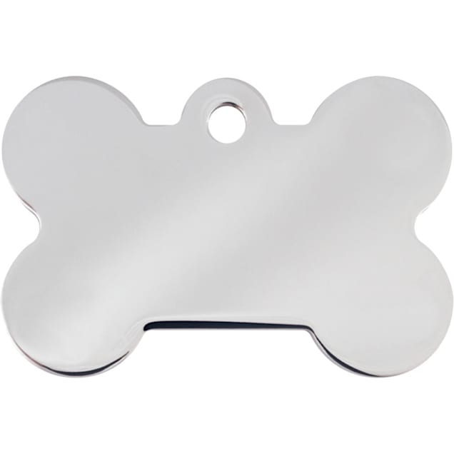 Quick-Tag Large Chrome Bone Personalized Engraved Pet ID Tag