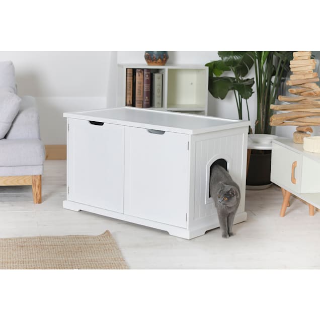 MOOLIVE Cat Litter Box Enclosure, 47.2 Double Hidden Litter Box Furniture  Cabinet with 4 Doors and Divider, Large Cat Washroom for 2 Cats, White -  Yahoo Shopping