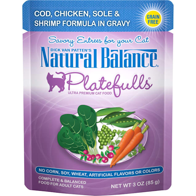 Natural Balance Platefulls Cod, Chicken, Sole & Shrimp Formula in Gravy Adult Wet Cat Food, 3 oz., Case of 24 - Carousel image #1