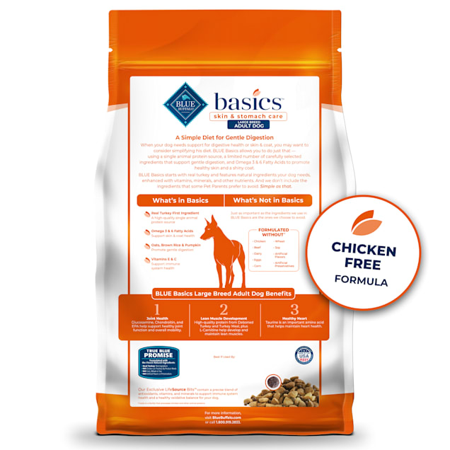 Blue Buffalo Blue Basics Skin Stomach Care Natural Adult Turkey Potato Large Breed Dry Dog Food 24 lbs