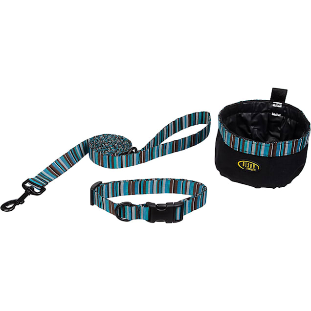 Bison Pet Dog 3-Piece Set, Turquoise Stripes, Medium - Carousel image #1
