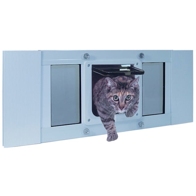 Felenny Cat Flap Door 4 Way Locking Cat Doors,Window Gate Round Clear Flap Door for Small Pet Cats Small Dogs Puppy