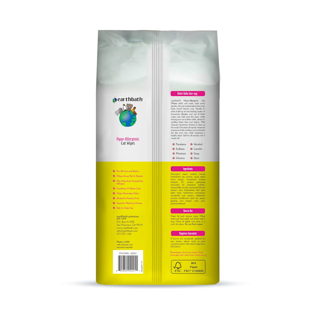 Earthbath Cat Wipes Hypo Allergenic 100 Count