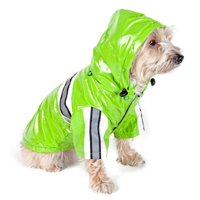 Pet Life Green Reflecta-Glow Reflective Waterproof Adjustable Pvc Pet Raincoat, X-Small - Carousel image #1