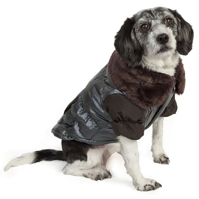 Pet Life Ultra Fur Brown 'Track-Collared' Metallic Pet Jacket, X-Small - Carousel image #1
