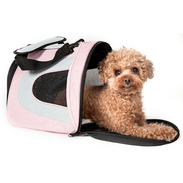 Pet Life Sporty Folding Zippered Mesh Carrier, Pink/Gray, M