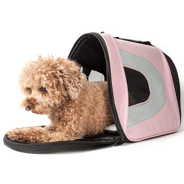 Pet Life Airline Approved Folding Zippered Sporty Mesh Pet Carrier in Pink  & Cream, Medium