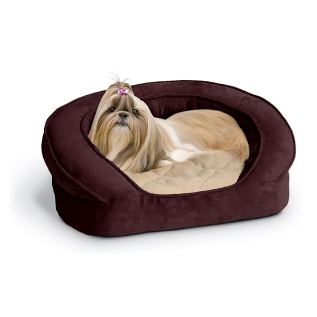 K&H Deluxe Ortho Bolster Sleeper Dog Bed in Eggplant with Paw Prints, 40" L x 33" W - Carousel image #1
