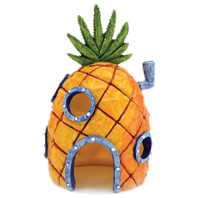 Penn Plax SpongeBob Squarepants Pineapple House with Swim Holes Aquatic Ornament, Medium - Carousel image #1