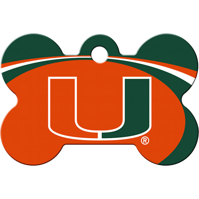 Quick-Tag Miami Hurricanes NCAA Bone Personalized Engraved Pet ID Tag, 1 1/2" W X 1" H - Carousel image #1