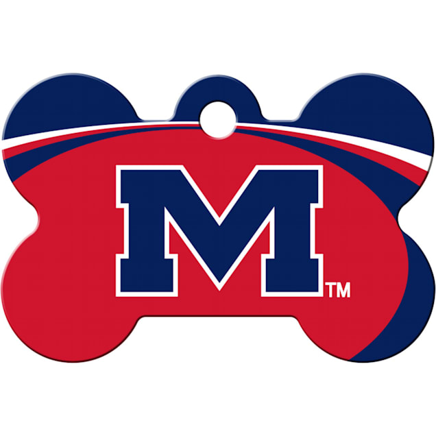 Quick-Tag Ole Miss NCAA Bone Personalized Engraved Pet ID Tag, 1 1/2" W X 1" H - Carousel image #1