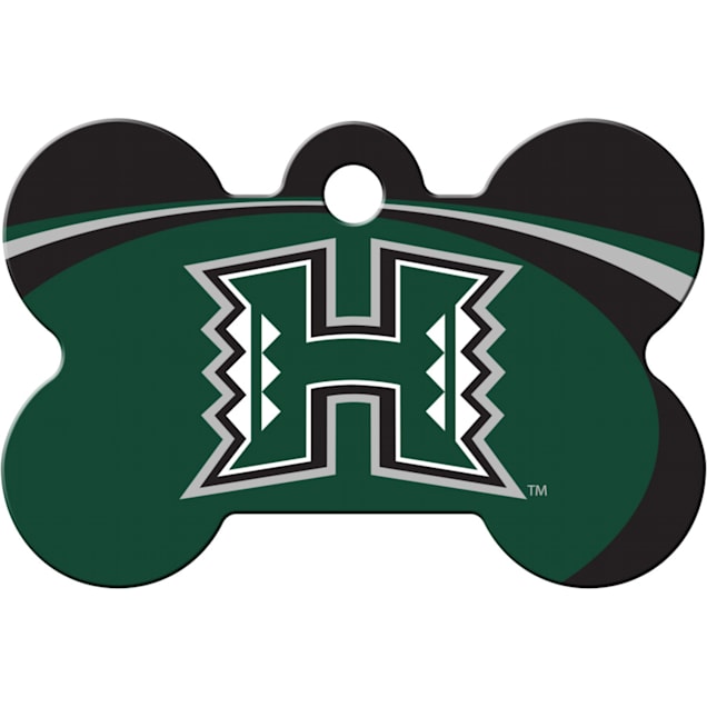 Quick-Tag Hawaii Warriors NCAA Bone Personalized Engraved Pet ID Tag, 1 1/2" W X 1" H - Carousel image #1