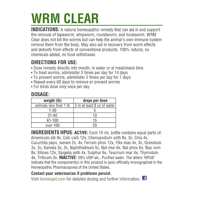 Homeopet wrm clear ingredients online