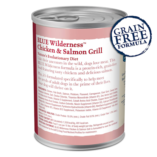 Blue Buffalo Wilderness Salmon Chicken Grill Adult Wet Dog Food 12.5 oz. Count of 12