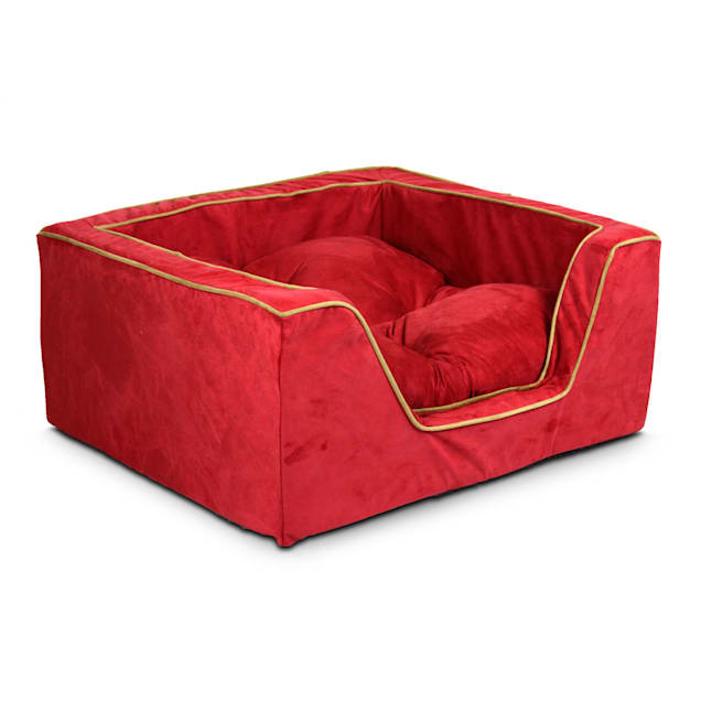 Snoozer Luxury Square Bed in Red with Camel Cording, 27" L x 23" W - Carousel image #1