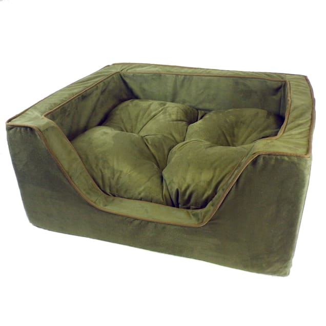 Snoozer Luxury Square Bed in Olive with Coffee Cording, 27" L x 23" W - Carousel image #1