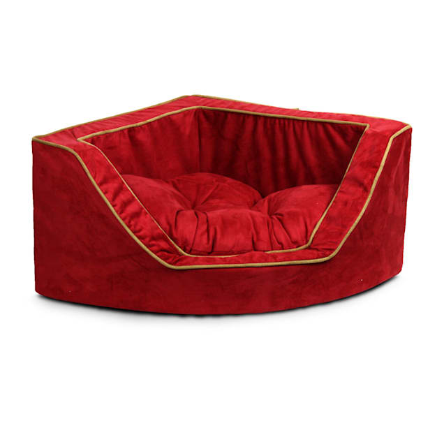 Snoozer Luxury Corner Bed in Red with Camel Cording, 29" L x 29" W - Carousel image #1