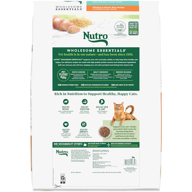 Nutro Wholesome Essentials Adult Indoor Natural Dry Cat Food for Healthy Weight Farm Raised Chicken Brown Rice Recipe 14 lbs. Petco