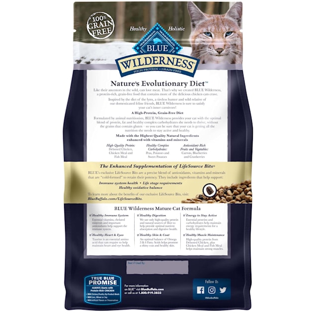 Blue Buffalo Wilderness Natural Mature High Protein Grain Free Chicken Dry Cat Food 5 lbs