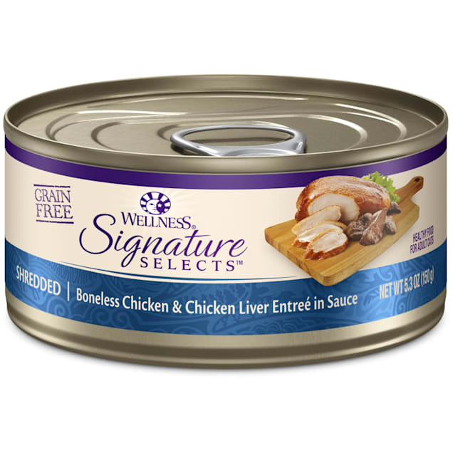 Wellness CORE Signature Selects Natural Grain Free Shredded Chicken & Chicken Liver Wet Cat Food, 5.3 oz, Case of 24 - Carousel image #1
