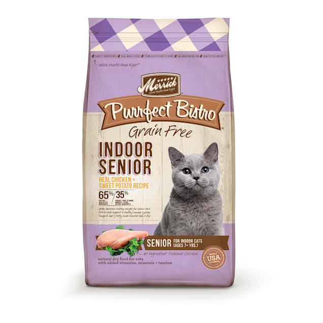Merrick Purrfect Bistro Grain Free Indoor Senior Real Chicken + Sweet Potato Recipe Cat Dry Food, 4 lbs. - Carousel image #1