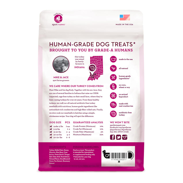 Spot Farms Turkey Meatballs With Cranberries Dog Treats 12.5 oz