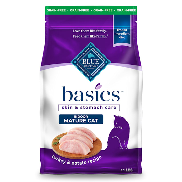 Blue Buffalo Basics Mature Cat Skin Stomach Care Turkey Potato Dry Cat Food 11 lbs