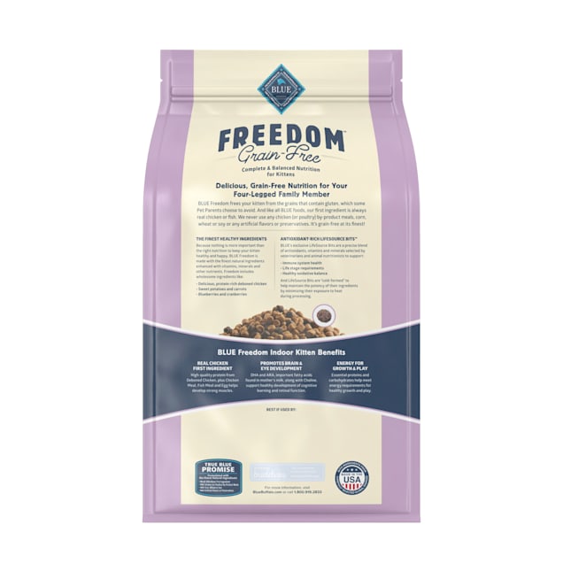 Blue Buffalo Blue Freedom Grain-Free Indoor Kitten Chicken Recipe Dry Cat  Food, 5 lbs.