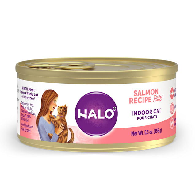 Halo Indoor Grain Free Salmon Recipe Pate Canned Cat Food, 5.5 oz., Case of 12 - Carousel image #1