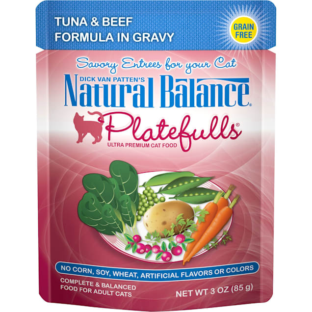Natural Balance Platefulls Tuna & Beef Formula in Gravy Adult Wet Cat Food, 3 oz., Case of 24 - Carousel image #1