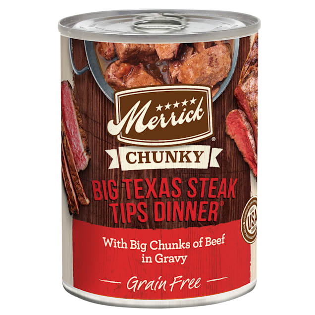 Merrick Grain Free Chunky Big Texas Steak Tips Dinner Canned Dog Food, 12.7 oz., Case of 12 - Carousel image #1