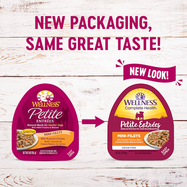 Wellness Petite Entrees Mini Filets Grain Free Roasted Chicken Beef Veggies in Gravy Wet Dog Food 3 oz. Case of 12