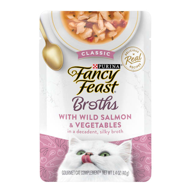 Fancy Feast Broths Classic With Wild Salmon & Vegetables Wet Cat Food Complement, 1.4 oz., Case of 16 - Carousel image #1