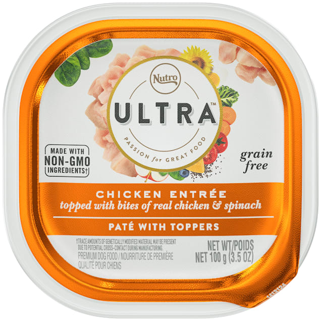 Nutro Ultra Grain Free Pate Chicken Entree Topped with Bites of Chicken & Spinach Adult Wet Dog Food, 3.5 oz., Case of 24 - Carousel image #1